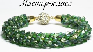 🐉 Браслет "Зеленый Дракон" в технике Кумихимо + Магатама / DIY: bracelet "Green Dragon". Kumihimo