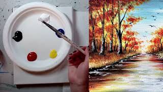 "Fall by the river - Acrylic" painting video tutorial