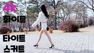 화이트 타이트 미니 스커트 살색 스타킹  White tight mini skirt skin color stockings