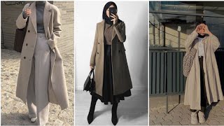 تنسيقات بالطو طويل للمحجبات شتاء 2021/2022 ✨Winter Hijab Outfits with the long coat 2021/2022 🌟 .