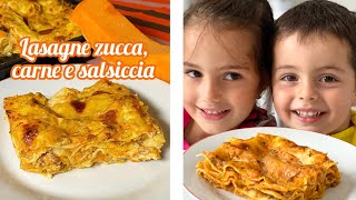 Lasagne con zucca, carne e salsiccia