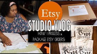 Studio Vlog | How to process and package Etsy orders! Custom t-shirts , stickers and decals