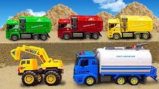 Rescue the truck from the pit with excavator and crane truck | Police car toy stories | Mega Trucks