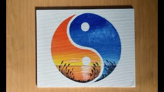 Yin Yang Double Exposure Painting for Beginners | Day and Night | Relaxing Seascape Painting