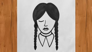 How To Draw Wednesday Addams [Easy & Step-BY-Step] - Easy Wednesday Drawing anime نقاشی ونزدی