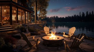 Lakeside Calm with Cozy Fire Sounds | Soundtrack for Deep Sleep and Stress Relief