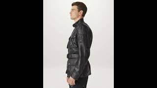 Antique Black Waxed Leather Trialmaster Motorcycle Jacket #antique #leatherjacket #shorts