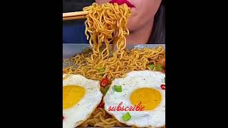 {{ASMR}} eating spicy noodles with Sunny side up egg 🤤🤤 #shorts #food #yummy