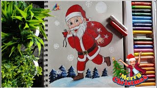 Merry Christmas Day Drawing with Oil Pastel | Santa Claus | @Artisanrabi