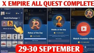 X Empire All Quests 29-30 September | Riddle Of The Day | Rebus Of The Day | Investment Fund Card