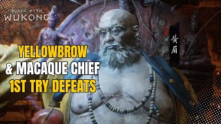 Yellowbrow (Phase 1) & Macaque Chief 1st Try Defeats - Boss Fights & Cut Scenes - Black Myth Wukong