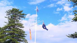 Australian, New South Wales & Aboriginal flags flying, Kamay Botany Bay National Park, NSW Australia