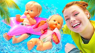 Nenuco Video auf Deutsch. Die Zwillinge im Schwimmbad. Spielzeug Video mit Irene und Puppen