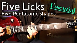 Five great licks - Five pentatonic shapes - With Tabs and jam track