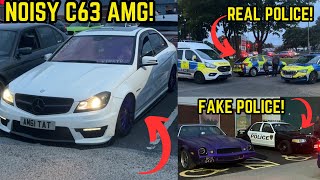 NOISY Mercedes C63 AMG! Fake Police and Real Police Turn Up To This Car Meet!