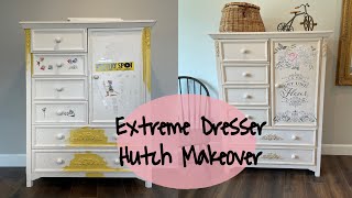 Extreme Parisian Pink Dresser Hutch Makeover || Chalk Paint || Applying Transfers || DIY