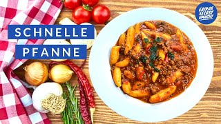 Schnelle Schupfnudeln Hackfleischpfanne in Tomatensauce