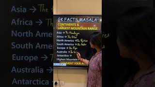 Continents and their largest mountain range 👍 #continents #gk #gkworld #worldgeography