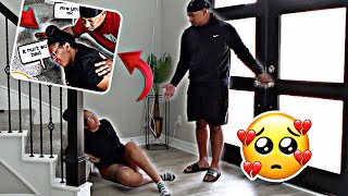 FALLING DOWN THE STAIRS PREGNANT PRANK ON HUSBAND! *CUTE REACTION*