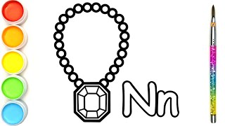 N for Necklace | menggambar dan mewarnai kalung berlian dan huruf n | Diamond Coloring Page