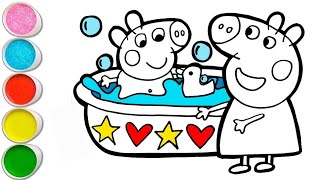 Colorea a Peppa Pig en una bañera con sus Patitos | Dibujos Para Niños