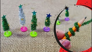 Miniature Christmas Tree made of Chenille Wire with Pencil. Christmas Decorations