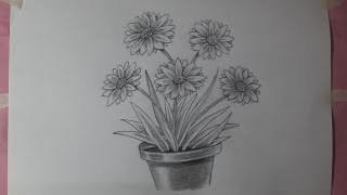 Very Easy Flowerpot Drawing || How to draw Flowerpot Step by Step