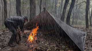 SOLO CAMPING in RAIN STORM [ Relaxing in the Tent shelter, ASMR ]