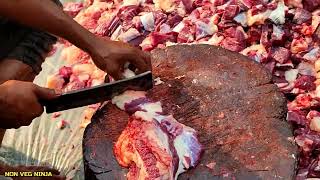 Chopping Meat🍖On a Tree stump || Beef Butcher Knife