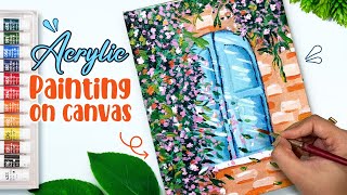 Window Flowers painting on canvas for beginners | Acrylic painting tutorial #art #painting