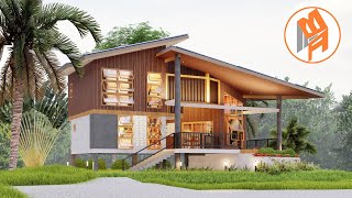 (17x14 mETERS) Modern Farm House Elevated House Design | 2 Bedroom Loft