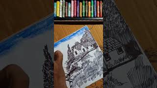 beautiful village housedrawing || village drawing painting || village life drawing easy