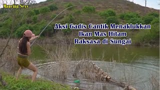 Teknik Unik Gadis Cantik Memancing Ikan Mas Hitam Besar Di Danau