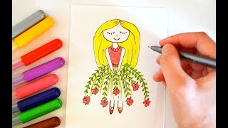 How to draw a girl. Flower girl, idea for a personal diary. Рисуем девочку