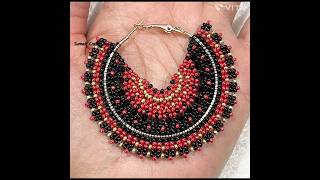 Black and Red Beaded Hoop Earrings #beadearrings #hoopearrings #earring