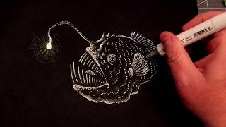 How to Draw a Deep Sea Angler Fish - 0117 - Speed / Time Lapse Drawing Tutorial