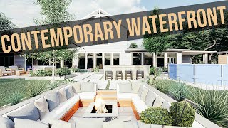 Contemporary Waterfront backyard Cinematic walk through @ Summer Thunder and Rain