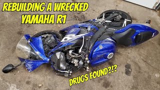 2004 R1 WRECKED BIKE REBUILD DRUGS FOUND! (Part 1 Damage Assessment & Disassembly)