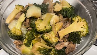 How to cook Pork meat with blanched broccoli and bok choy?