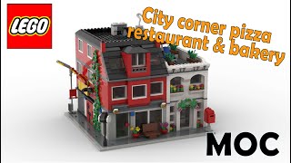 Lego MOC - City corner pizza restaurant & bakery MOC - Digital Speed Build