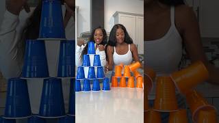 Stacking cups challenge #twins #fun #funny ￼￼