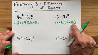 Difference of Squares Factoring (+ four examples)