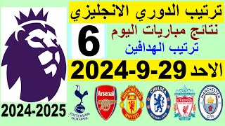 ترتيب الدوري الانجليزي وترتيب الهدافين الجولة 6 اليوم الاحد 29-9-2024 - نتائج مباريات اليوم