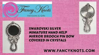 Swarovski Silver Miniature Hand Help Mirror Brooch Pin Bow Covered In Crystals