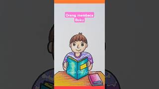 Cara menggambar orang membaca buku #tutorial #menggambarmudah #drawing #drawingforkids #howtodraw