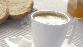 Slow Motion Adding Sugar In Coffee-Breakfast. Stock Footage