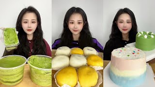 [ASMR] Dessert Mukbang (Cream Fruits Cake + Colored Mochis ) 디저트 먹방 🍰 | Eating Sounds