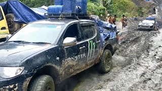 Mitsubishi Triton and Toyota Hilux In Mud Hill Climb - 4x4 Pickup Truck Extreme Mud Route