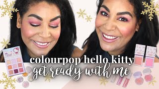 NEW COLOURPOP HELLO KITTY COLLECTION | SWATCHES & GET READY WITH ME MEDIUM SKIN TONE | queencarlene