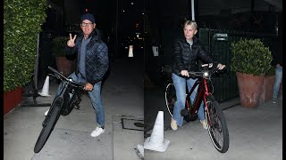 Actor Michael Keaton And Girlfriend Marni Turner Take Bicycles To Dinner in Los Angeles!